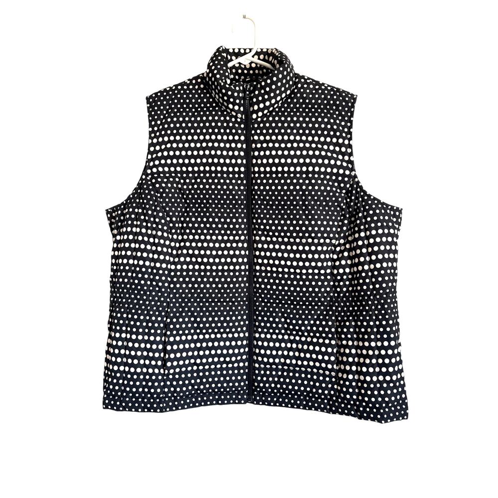 Talbots Polka Dot Puffer Vest Down Filled Black White 3X New England Preppy